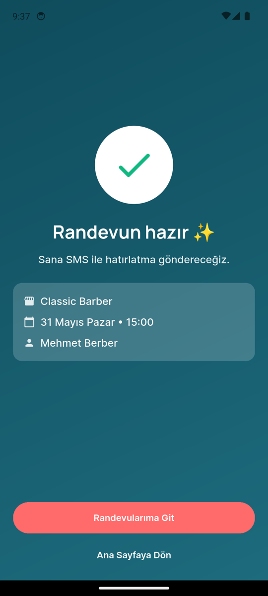 Randevu onay ekranı